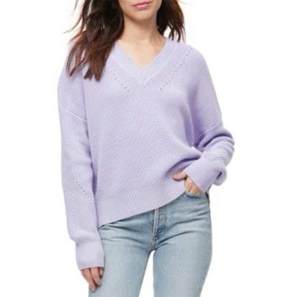 Michael Stars Womens Joss V-Neck Pointelle Pullover Sweater Lilac Purple Size XS